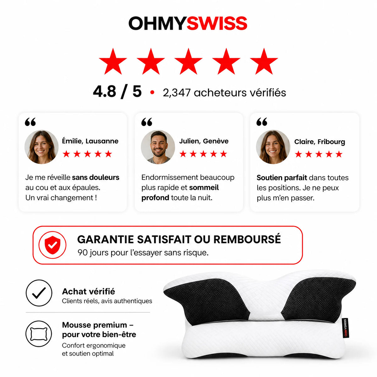 Oreiller Ergonomique Cervical OHMYSWISS