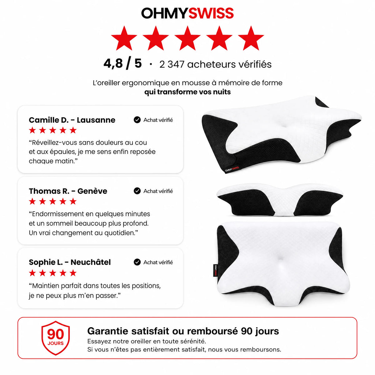 Oreiller Ergonomique Cervical OHMYSWISS