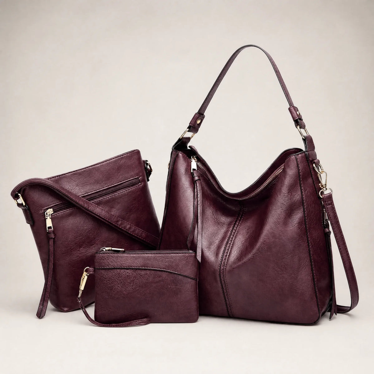 Set da 3 pezzi con borsa Hobo in pelle di lusso OHMYSWISS