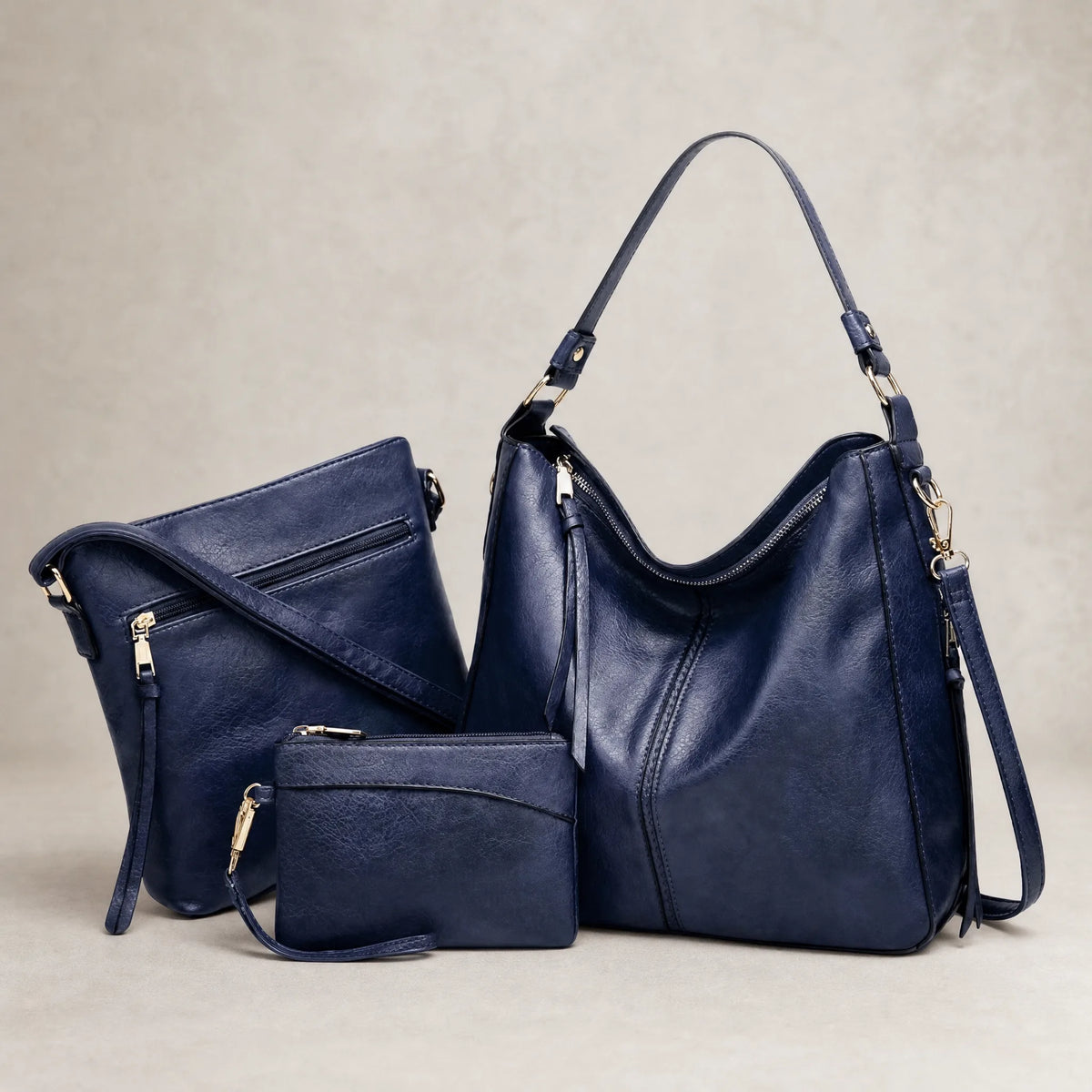 Borsa Hobo in pelle di lusso, 3 pezzi, OHMYSWISS
