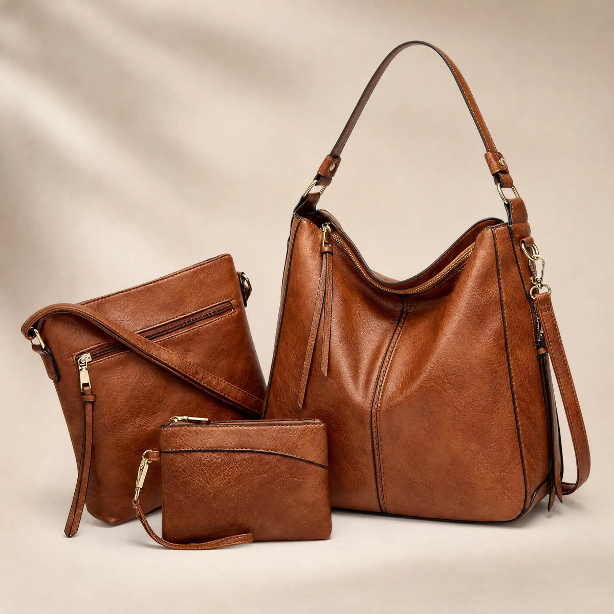 Set da 3 pezzi con borsa Hobo in pelle di lusso OHMYSWISS