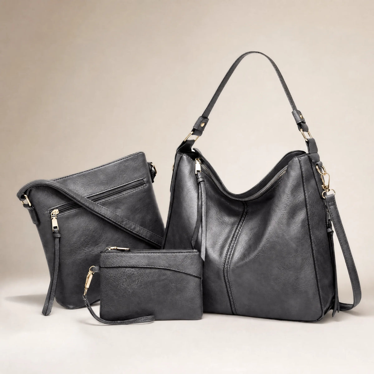 Borsa Hobo in pelle di lusso, set da 3 pezzi OHMYSWISS